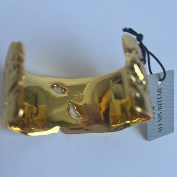 Alexis Bittar Gold Distressed 10K Gold Plated Reva Cuff Bracelet with Crystals - Picture 8 of 12